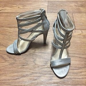 Audrey Brook Silver Strappy Rhinestone Heels